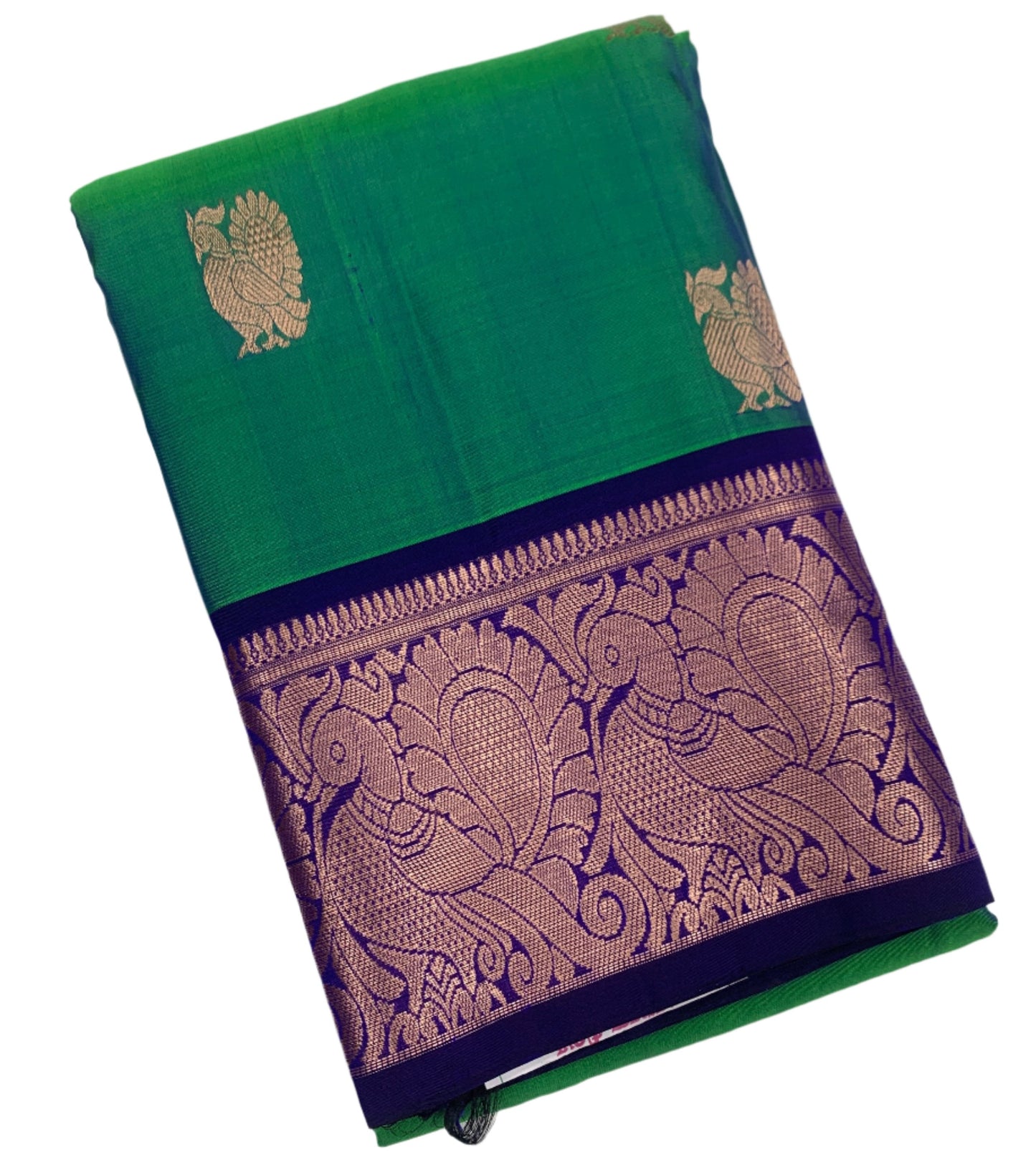 Pure Kanchipuram Silk Saree Green Colour with Blue Border