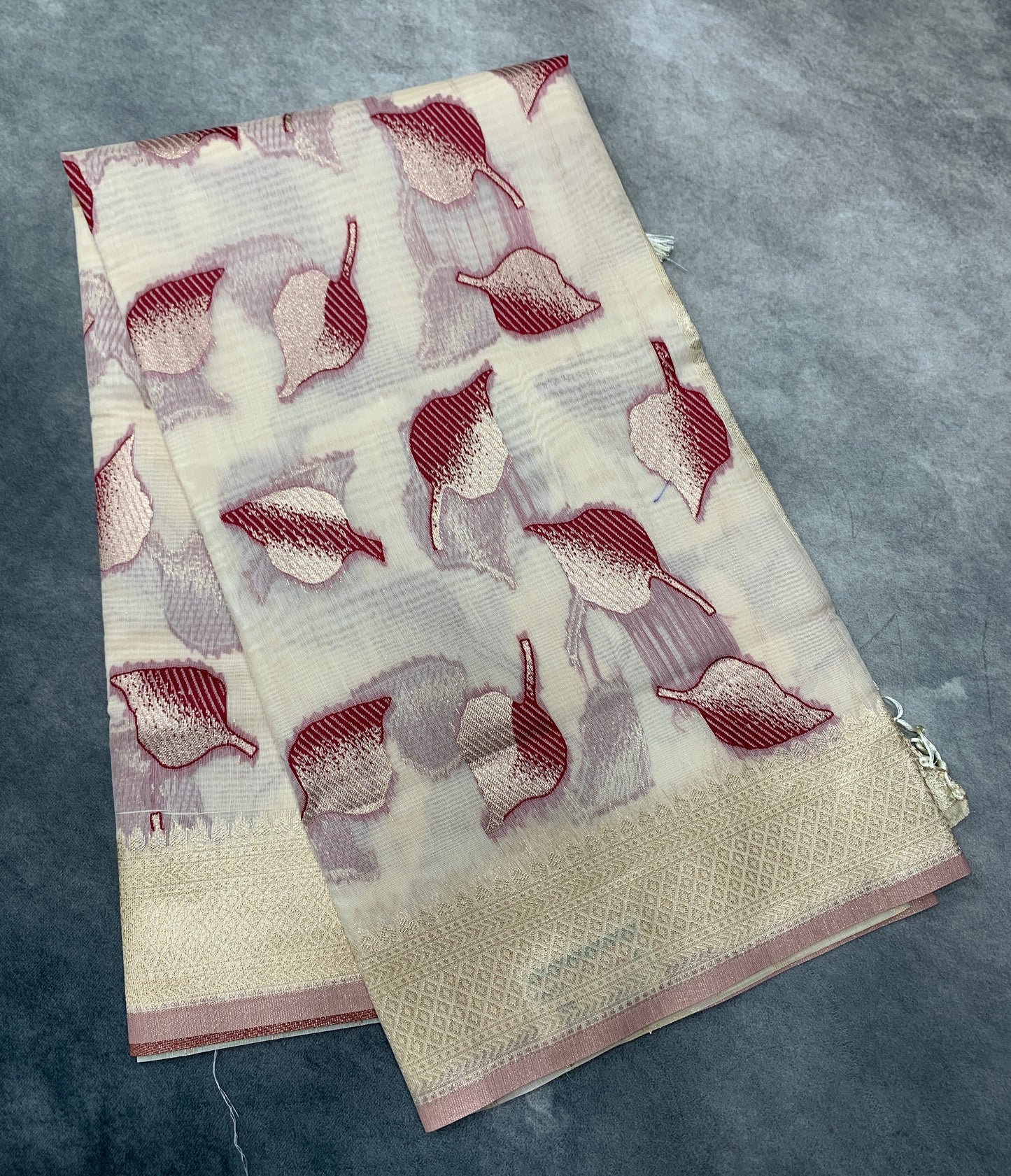 Banaras Katan Saree Off White Colour with Katan Work Border