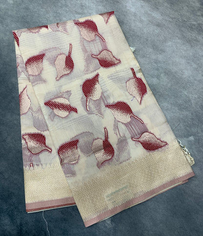 Banaras Katan Saree Off White Colour with Katan Work Border