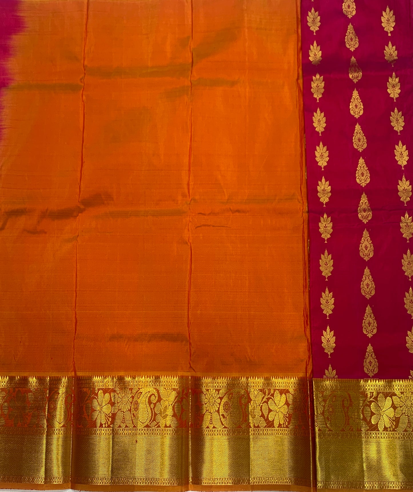 Pink shade Pure Kanchipuram Kids Pattu Pavadai with Contrast border for age 2 to 5