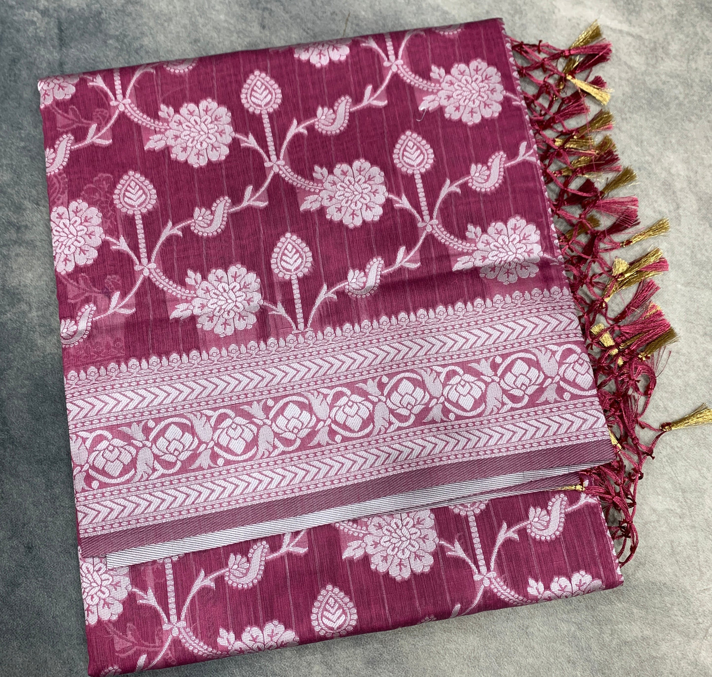 Banaras Katan Saree Magenta Colour with Katan Work Border