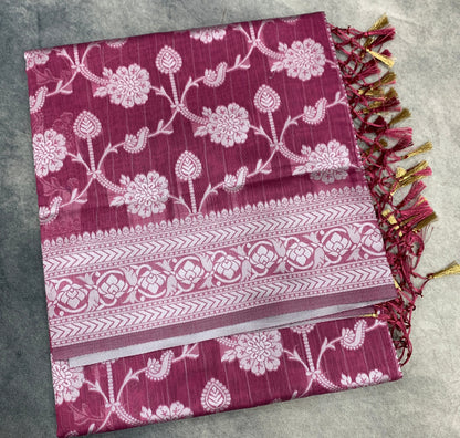 Banaras Katan Saree Magenta Colour with Katan Work Border