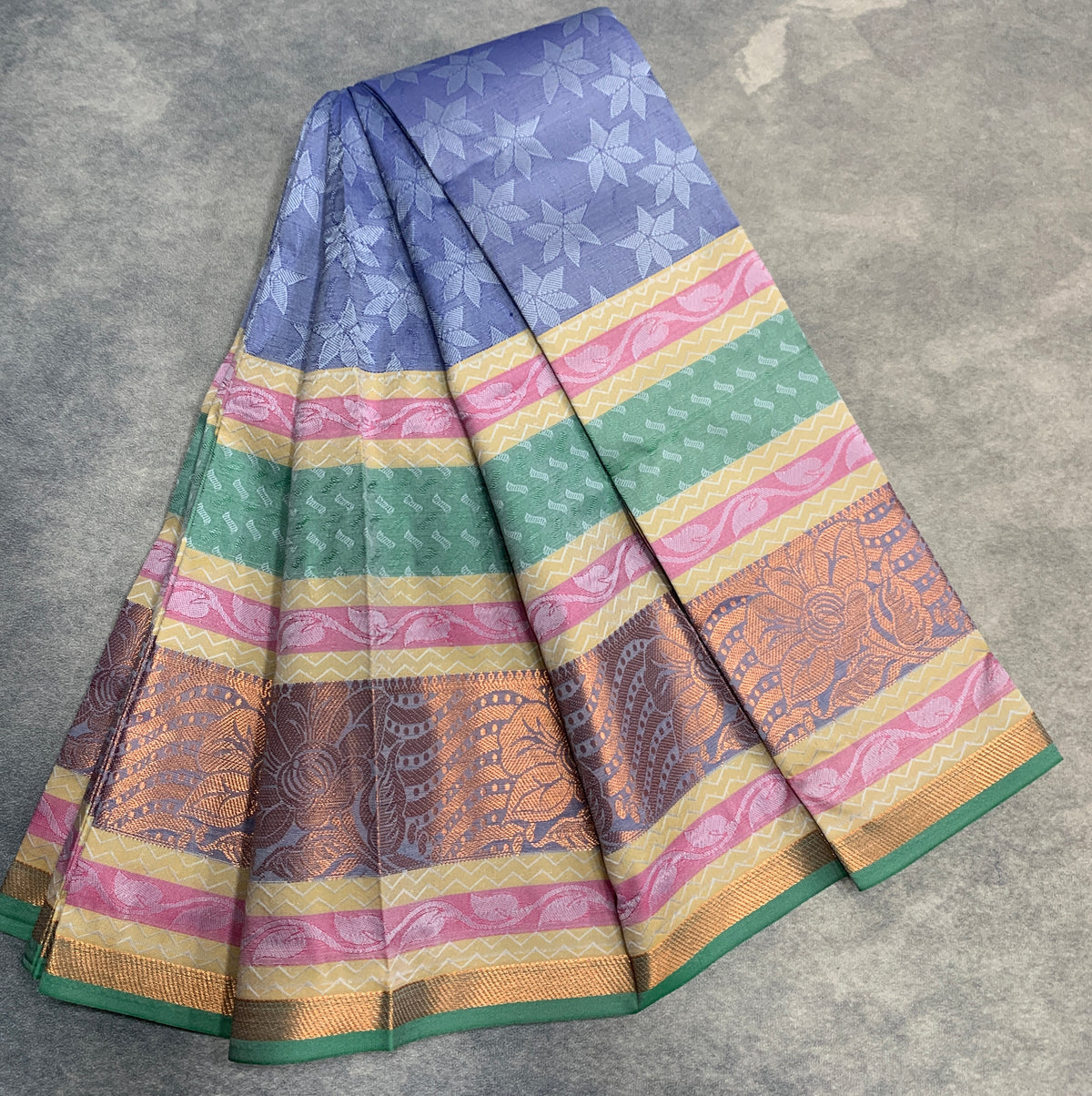 Synthetic Cotton Saree Light Sky Blue Colour with Vibrant Multicolour Border