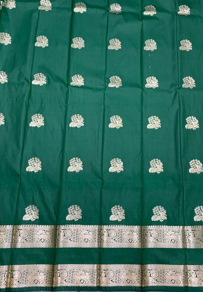 Soft Silk Casual Saree Green Colour with Rettai Pettu Border
