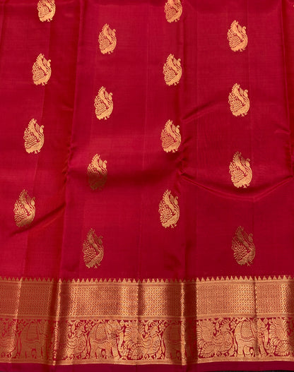 Pure Kanchipuram Silk Saree Red Rose Colour with Self Border