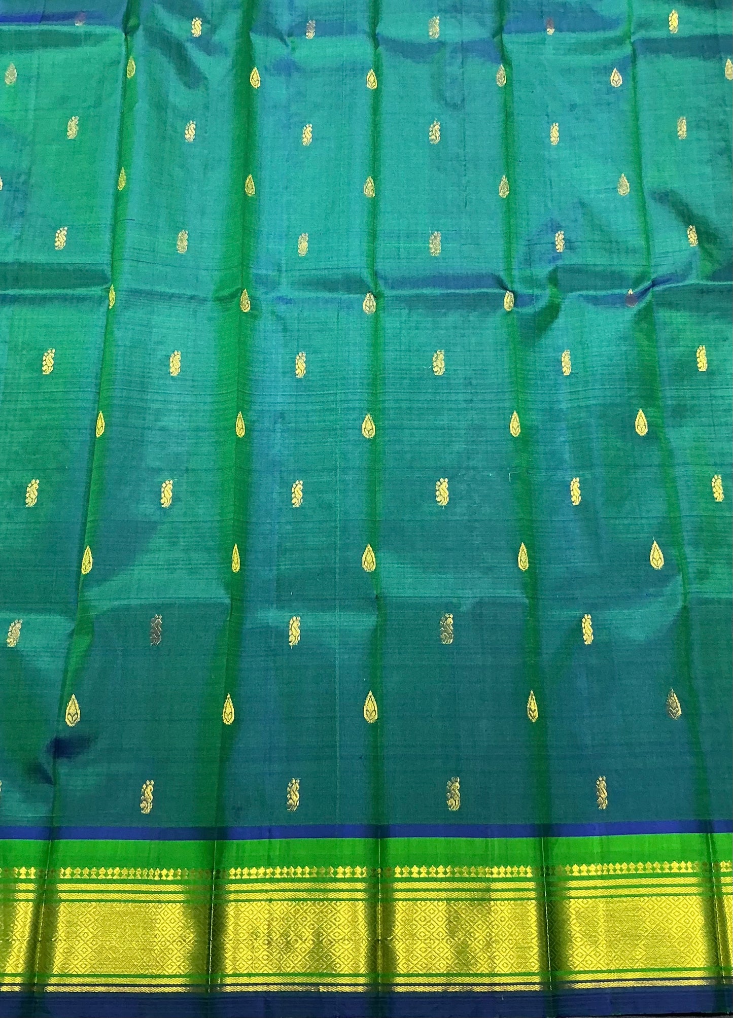 Pure Kanchipuram Silk Saree Green Colour with Gold Zari Border