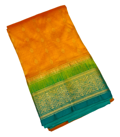 Pure Kanchipuram Silk Saree Yellow shade with Green Border