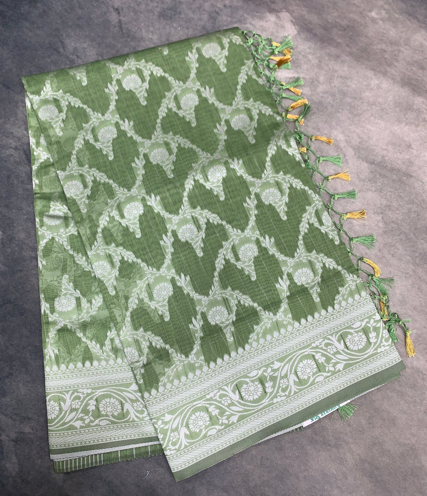 Banaras Katan Saree Light Green Colour with Katan Work Border