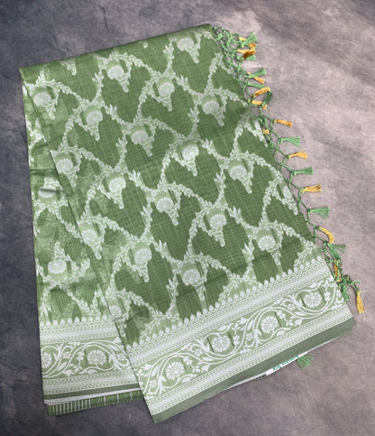 Banaras Katan Saree Light Green Colour with Katan Work Border