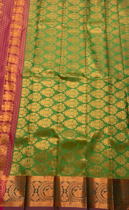 Vegan Silk Saree Dual shade with Copper and Pink Border