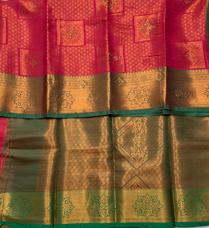 Art Silk Saree Tomato Red Colour with Green Border