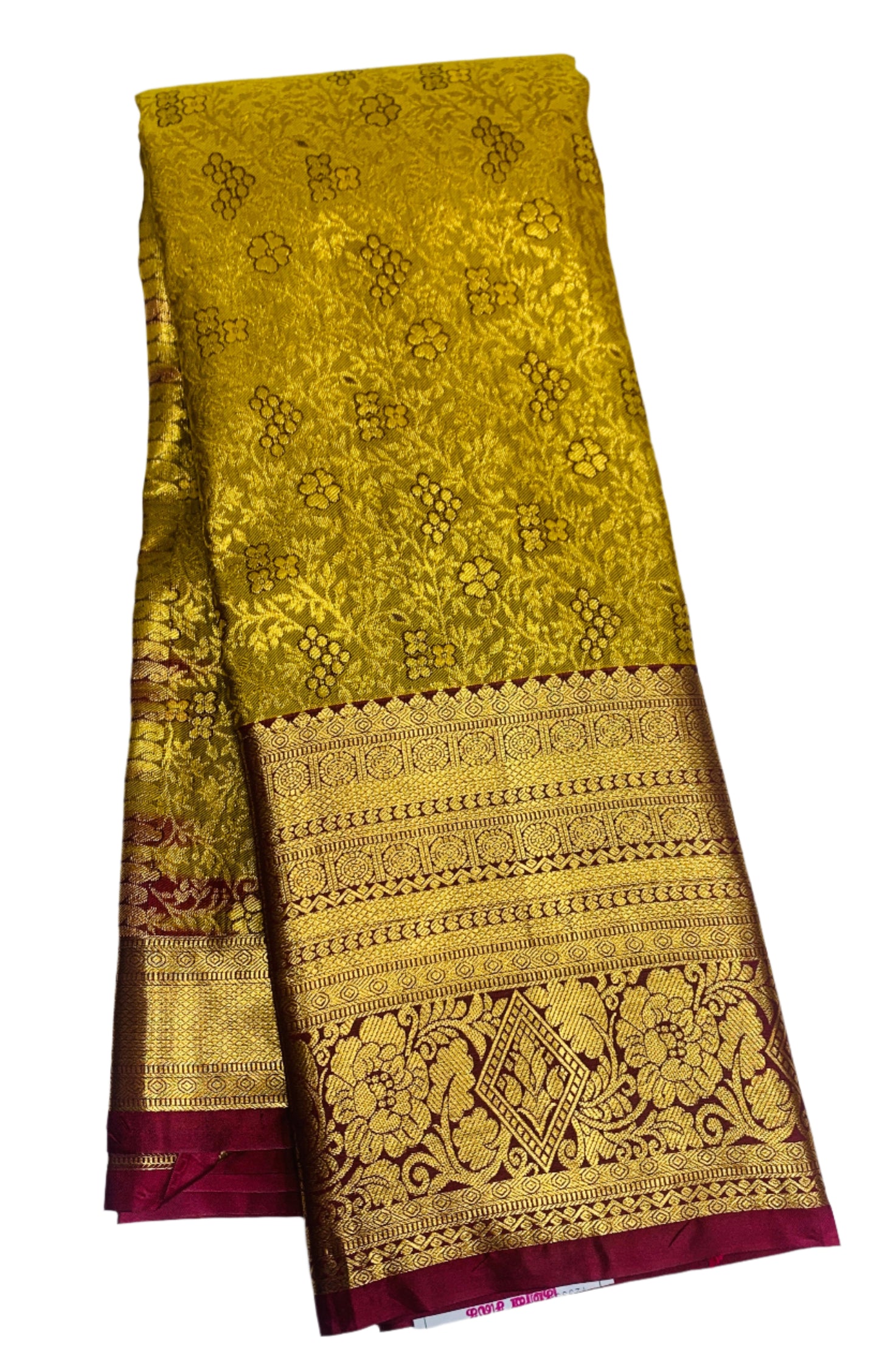 Vegan Silk Saree Golden Colour with Maroon Border