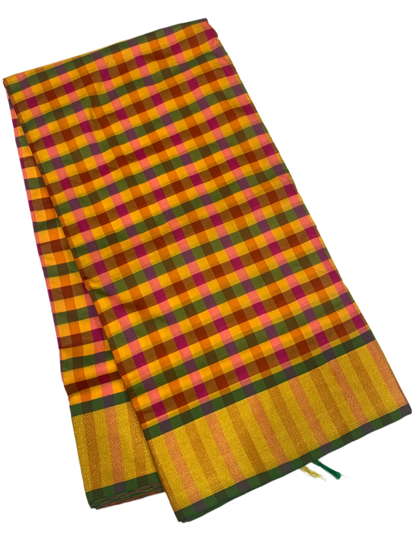 9 yards Vegan Silk Saree Multi Colour with Golden Border