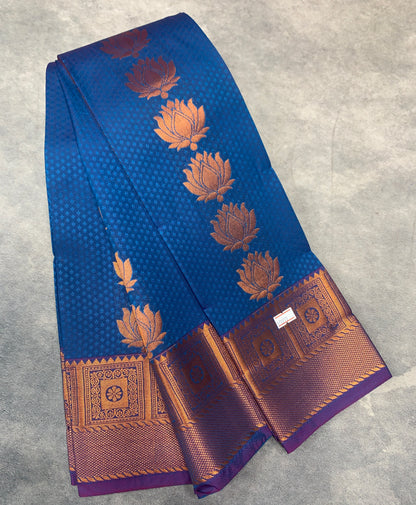Vegan Silk Saree Blue Colour Saree with Copper Border