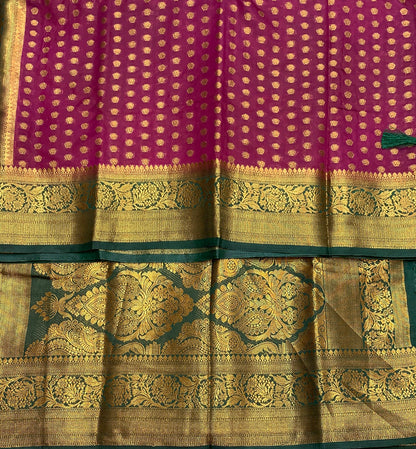 Crepe Saree Magenta Colour with Green Border