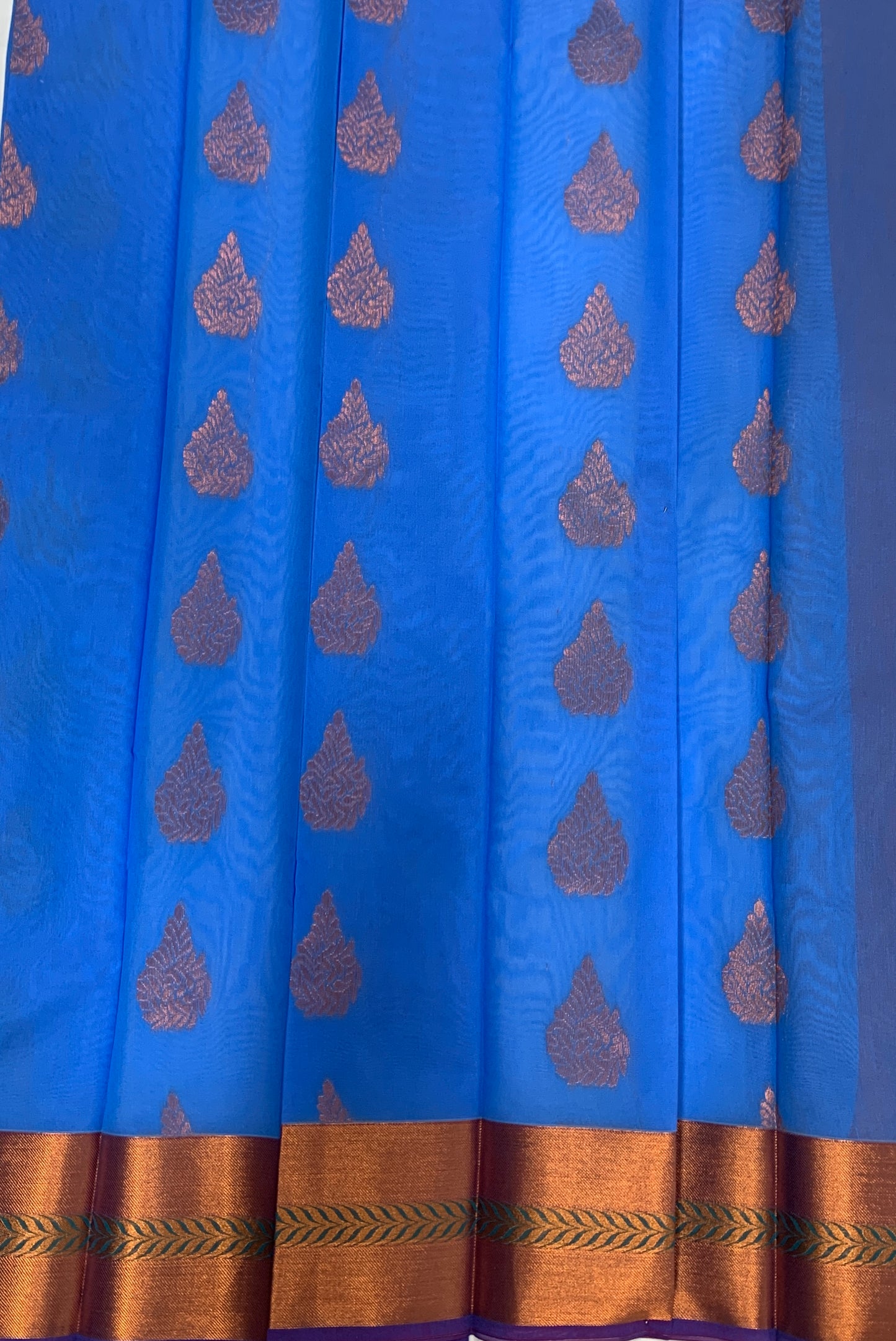 Sky Blue Shade Silk Cotton Saree with Copper Zari Border