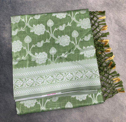 Banaras Katan Saree Light Green Colour with Katan Work Border