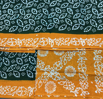 Chettinad Sungudi Cotton Green Colour with Yellow Colour Border