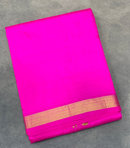 9X5 Pure Silk Dhoti Pink Colour with Small Golden Zari Border