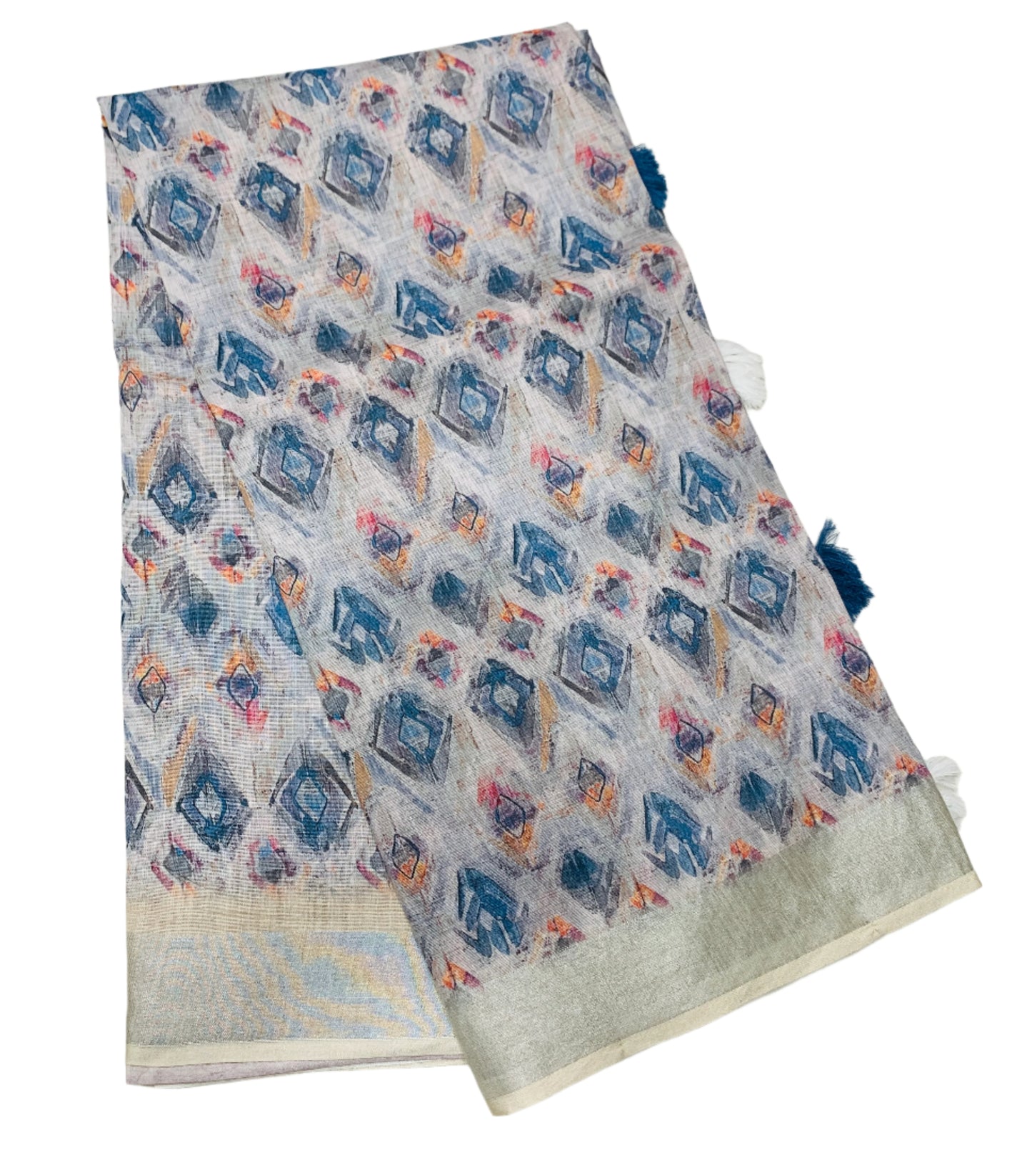 Jute Cotton Saree Light Off White Shade with Thread Border