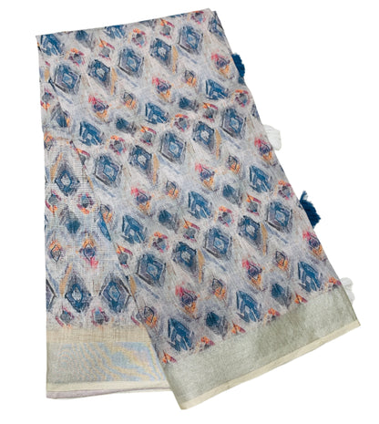 Jute Cotton Saree Light Off White Shade with Thread Border