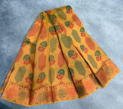 Fancy Cotton Saree Mustard Colour with Self Colour Border