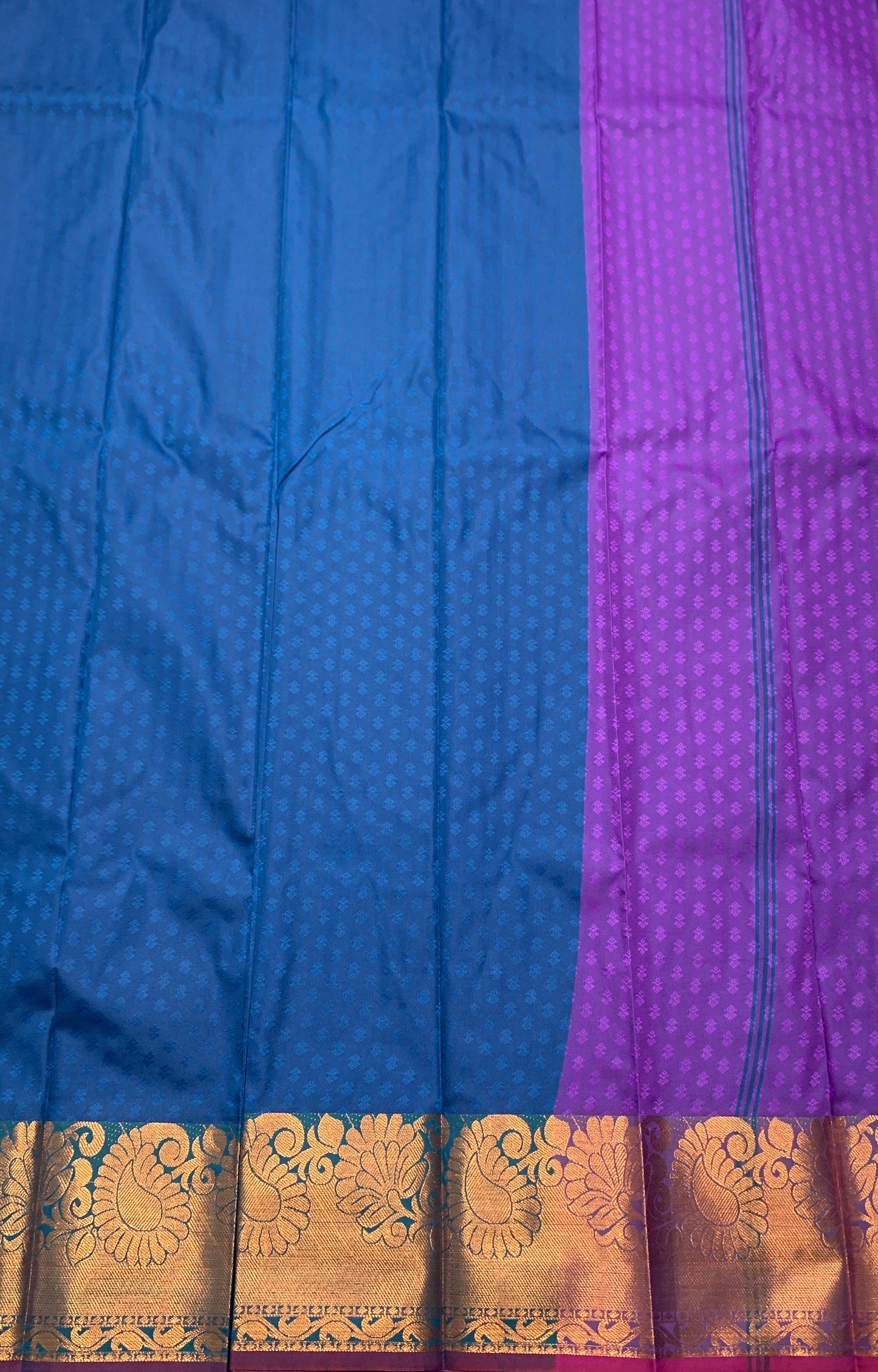 Synthetic Cotton Saree Peaock Blue Shade with Copper Border