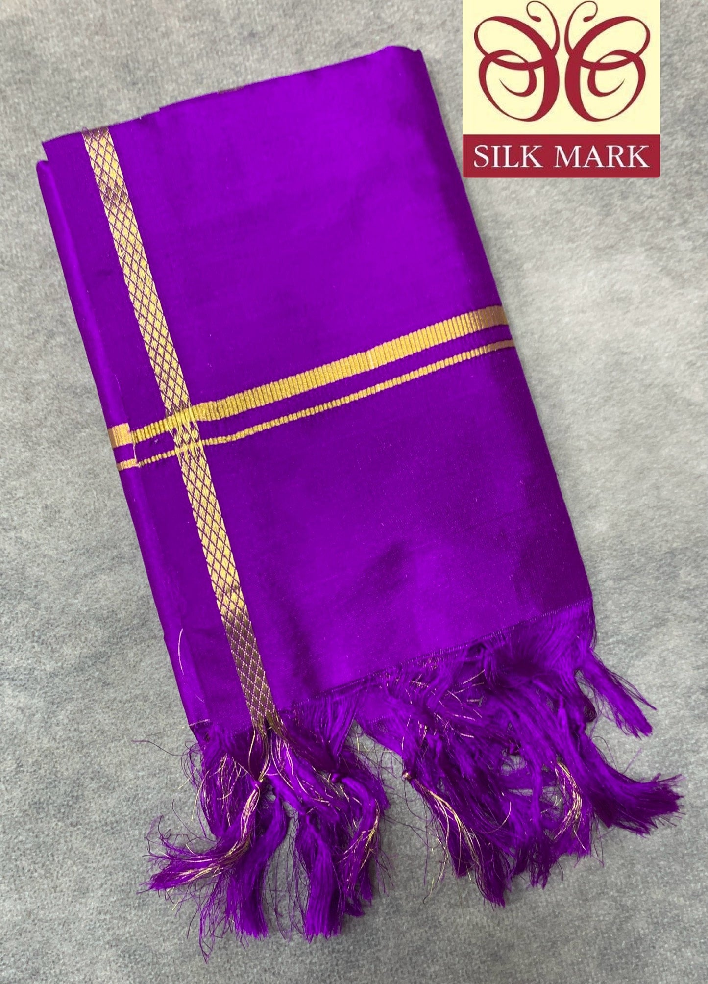 2 Mulam Silk Pooja Towel Purple Colour