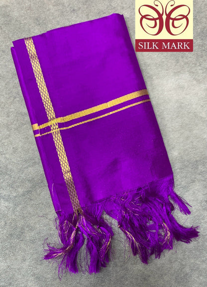 2 Mulam Silk Pooja Towel Purple Colour