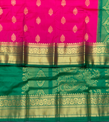 Pure Kanchipuram Silk Pink Colour with Light Green Border