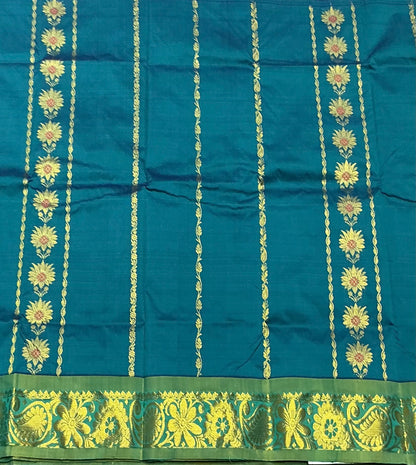 Rama Green Shade Semi Silk Kids Pattu Pavadai with Contrast border for Age 2 to 5 Years