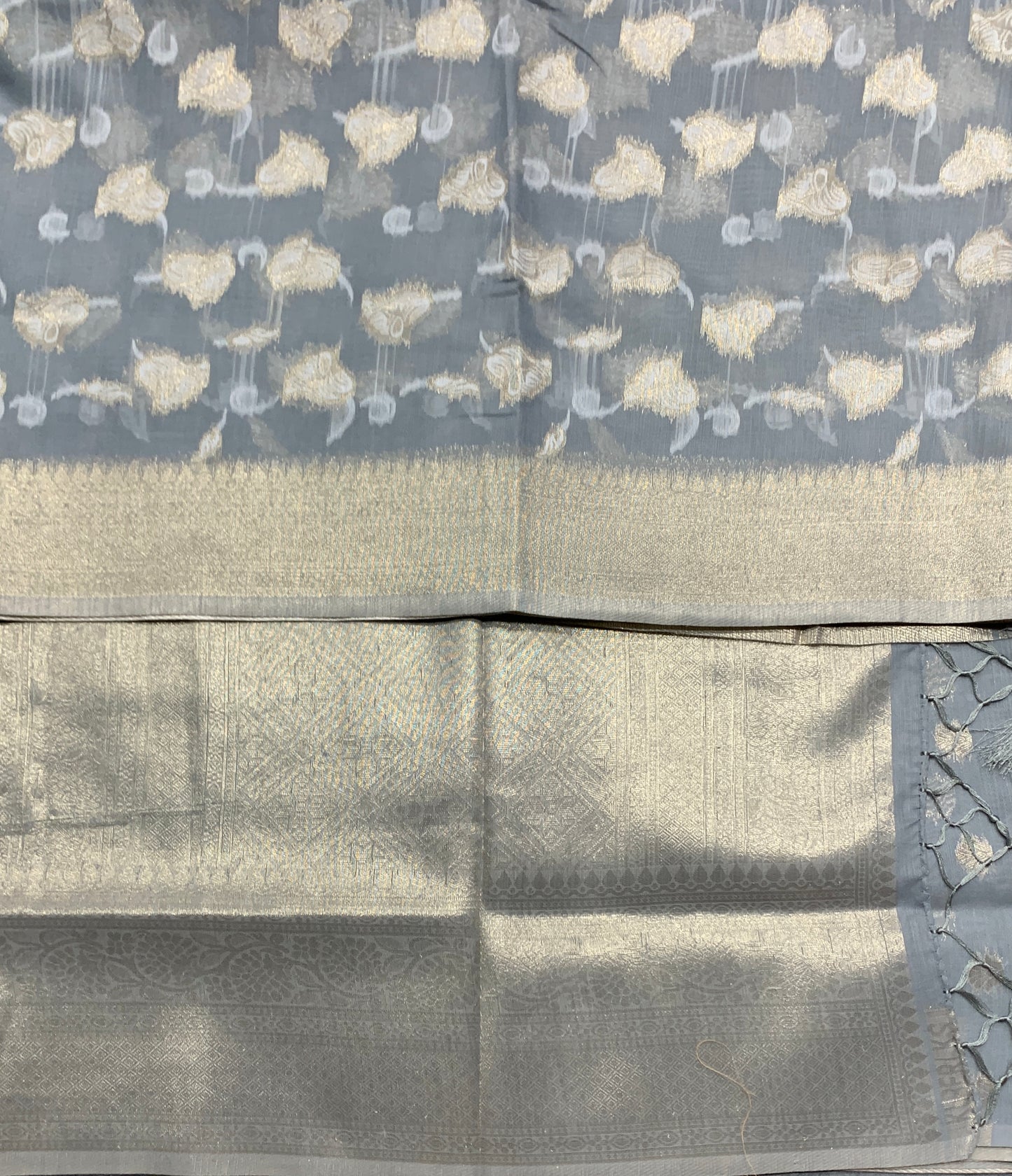 Banaras Katan Saree Gray Colour with Katan Work Border