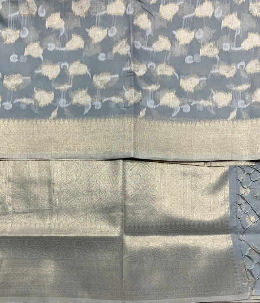 Banaras Katan Saree Gray Colour with Katan Work Border