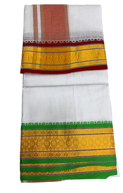 9X5 Cotton Dhoti White Colour with Yellow, Maroon Border