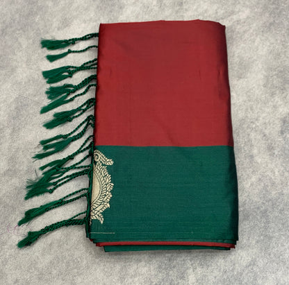 Art Silk Saree Maroon Colour with Green Colour Border