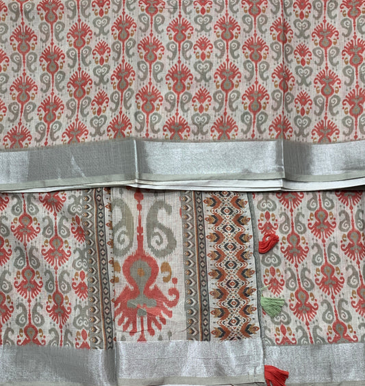 Jute Cotton Saree Gray Colour with Thread Border