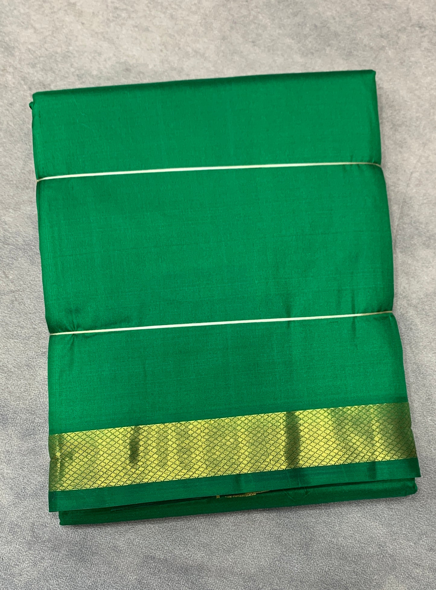 9X5 Pure Silk leaf Green Colour Dhoti with Golden Zari Border