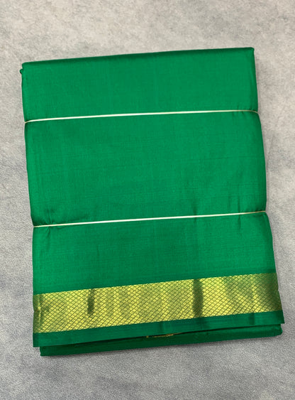 9X5 Pure Silk leaf Green Colour Dhoti with Golden Zari Border