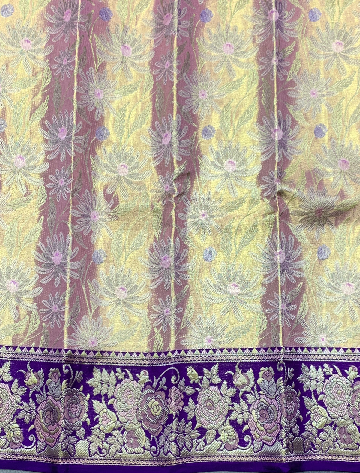 Rose Gold Shade Pure Kanchipuram Kids Pattu Pavadai with Contrast Border for Newborn to 2 Years