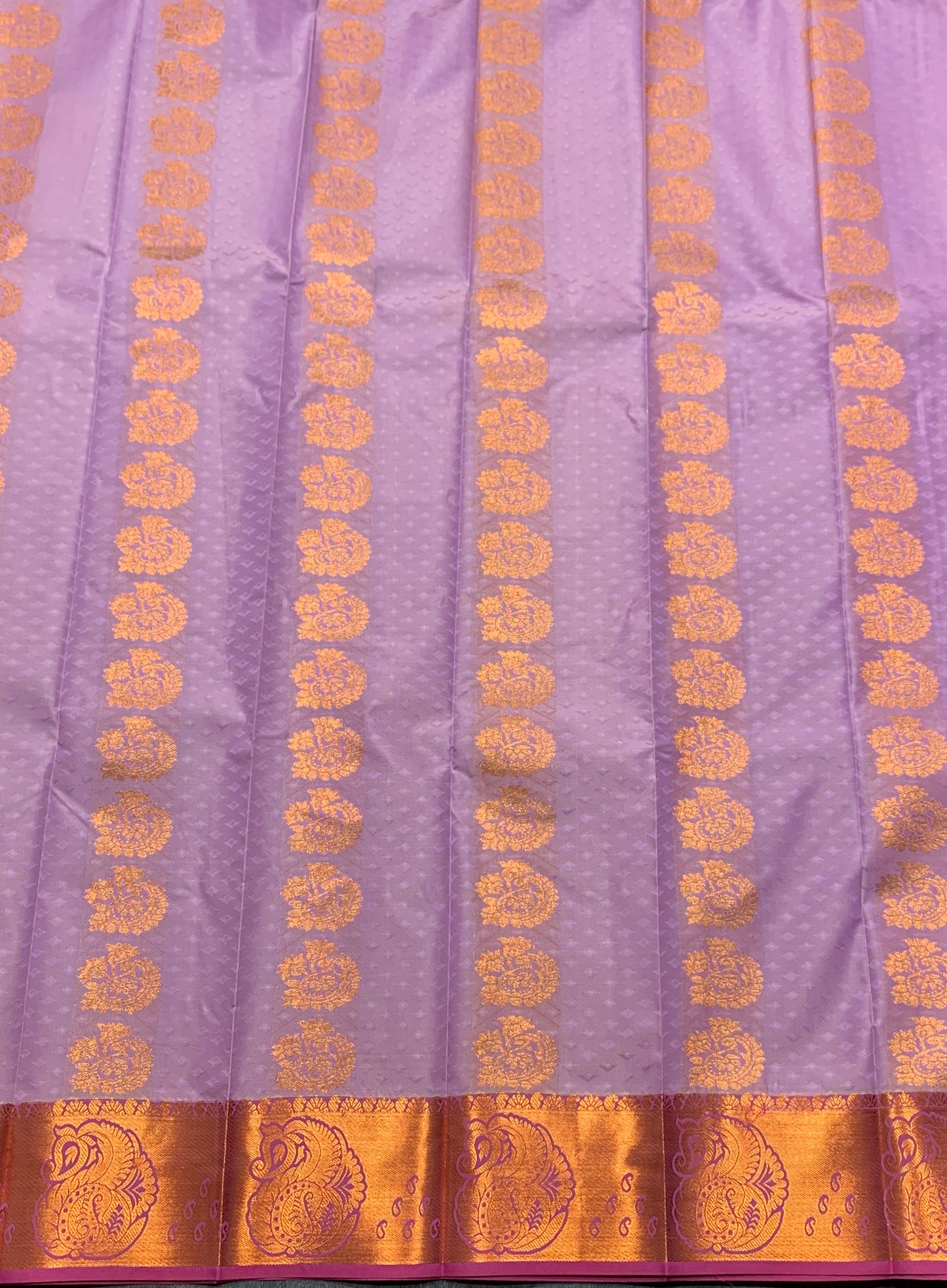 Vegan Silk Saree Lavender Colour Saree with Copper and Pink Border
