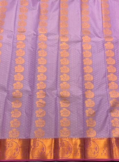 Vegan Silk Saree Lavender Colour Saree with Copper and Pink Border