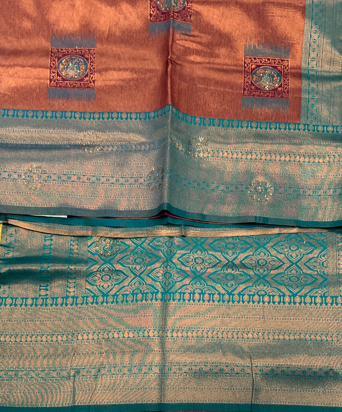 Art Silk Saree Maroon Colour and Stone Work with Rama Green Border