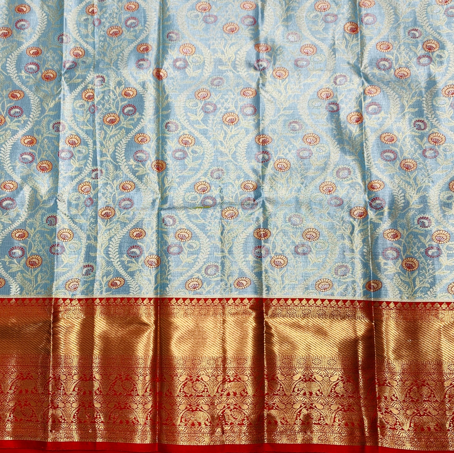 Sky Blue Shade Vegan Silk Kids Pattu Pavadai with Contrast Border for age 2 to 5