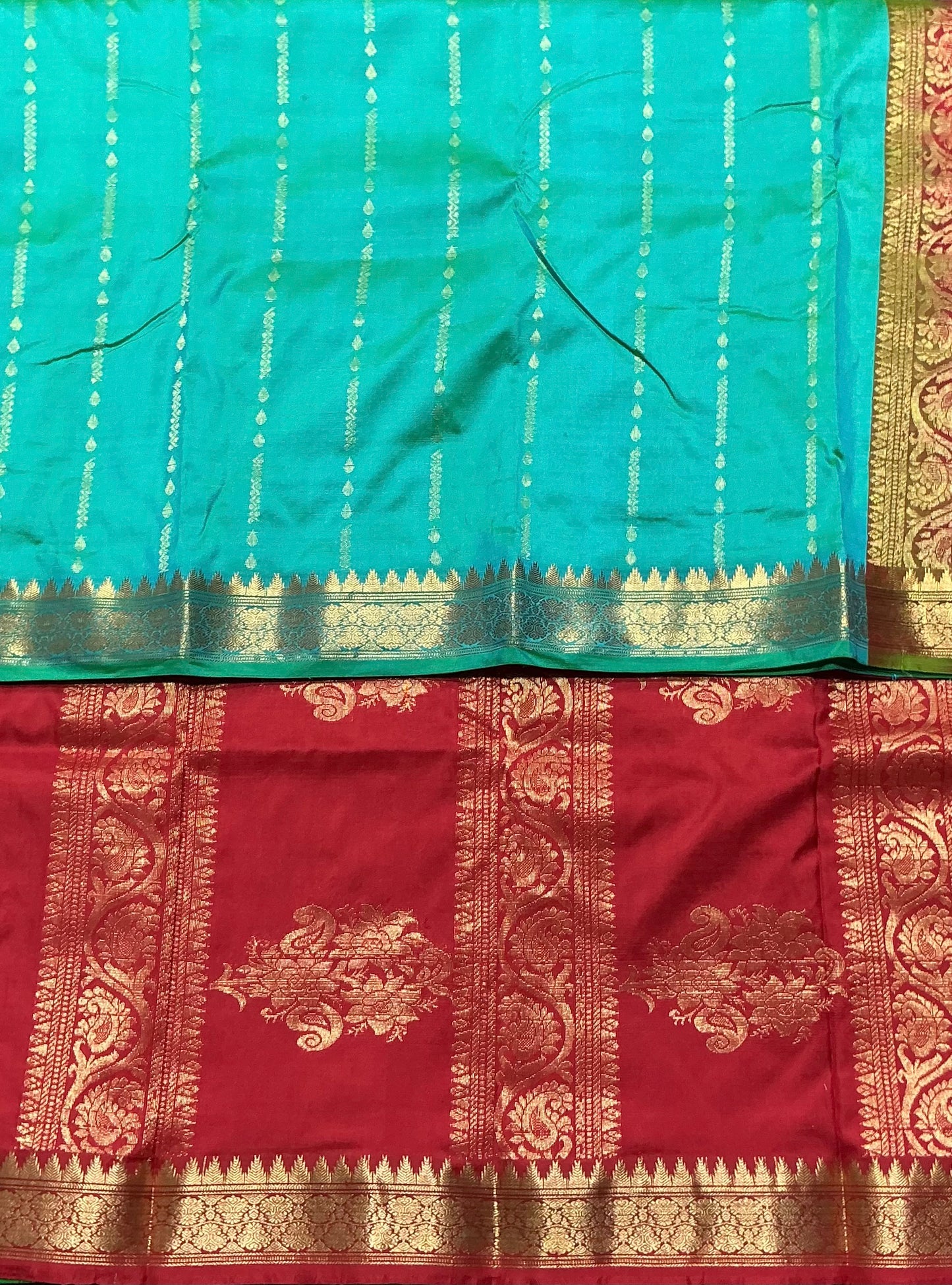 Pure Kanchipuram Silk Saree Sapphire Colour with Golden Border