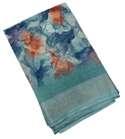 Jute Cotton Saree Peacock Blue Shade with Thread Border