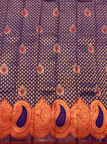 Navy Blue Colour Art Silk Saree with Maroon Border
