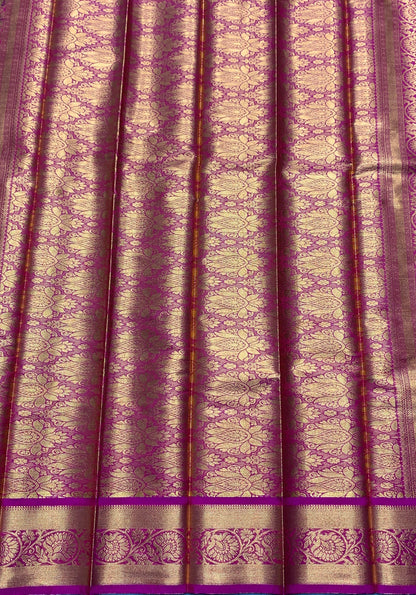 Vegan Silk Saree Olive Green Colour with Copper and Pink Border