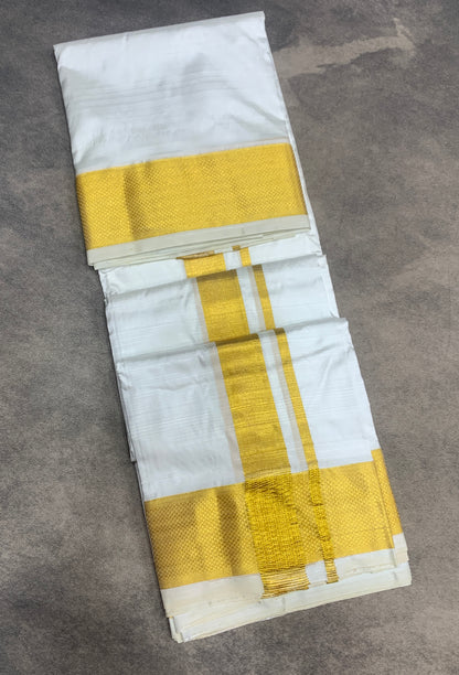 Pure Silk Dhoti 8 mulam White Colour Big Border
