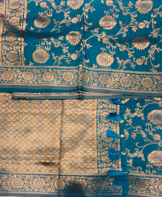 Banaras Katan Saree Rama Blue Colour