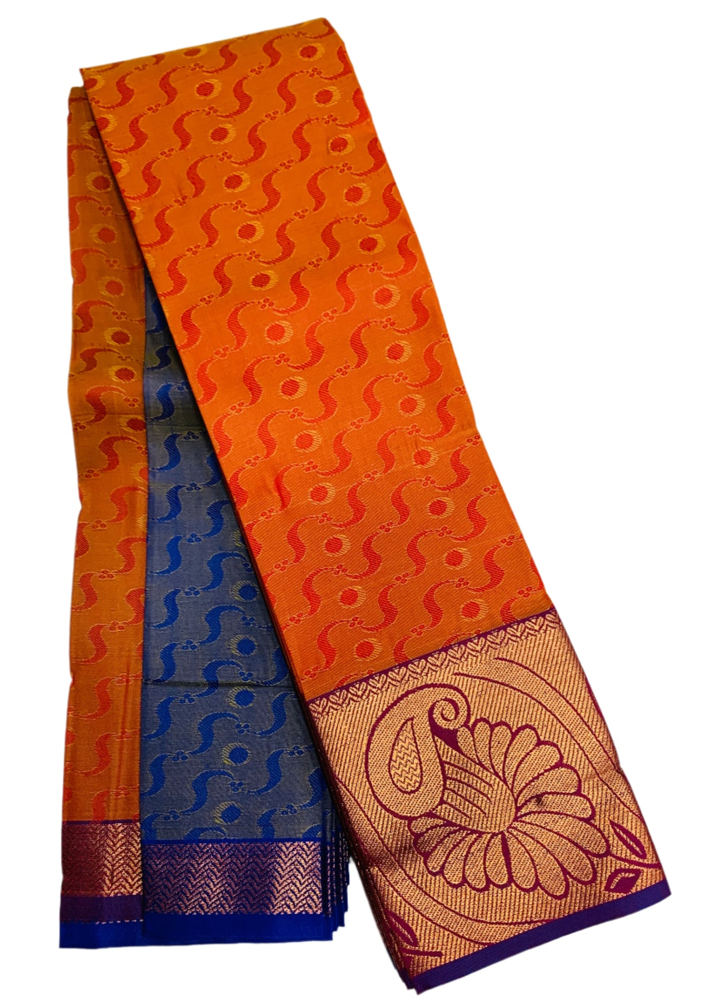 Synthetic Cotton Saree Orange Shade with Copper Border